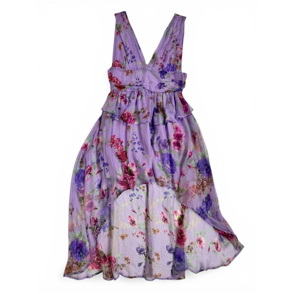 Twenty Easy Silk Floral Lavender Dress Italy XS/ S Y2K Romantic Fairy Ethereal